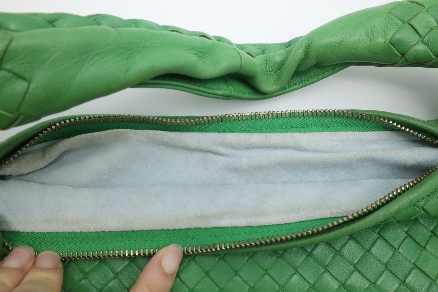 Bottega Veneta Nappa Belly Hobo Bag in Green Intrecciato Leather