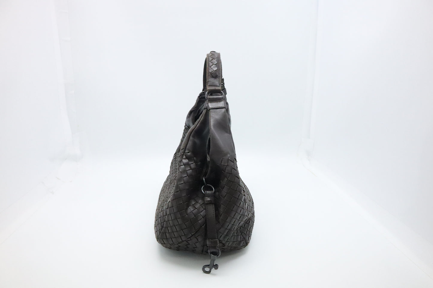 Bottega Veneta Campana Shoulder Bag in Dark Brown Intrecciato Leather