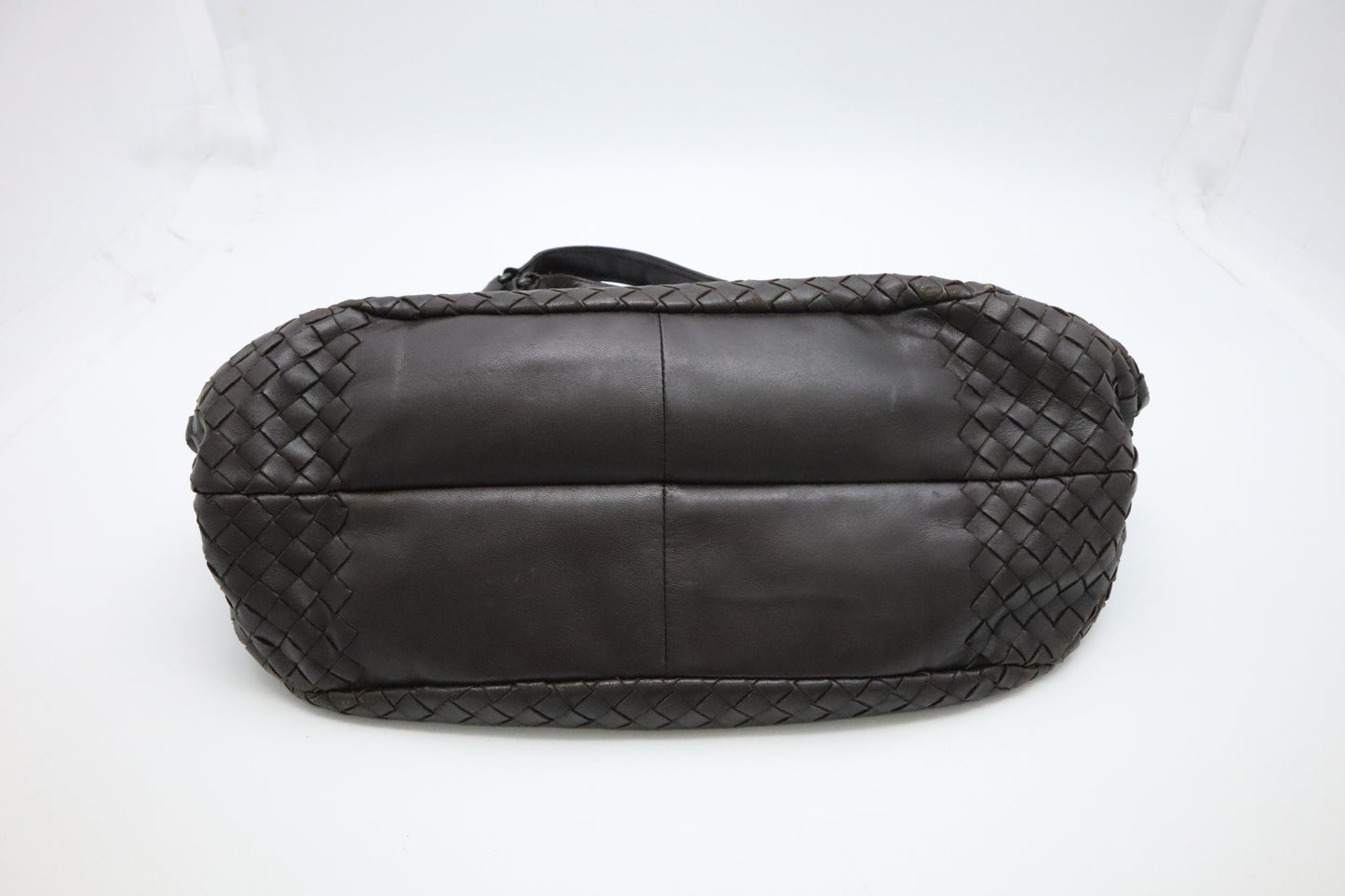 Bottega Veneta Campana Shoulder Bag in Dark Brown Intrecciato Leather