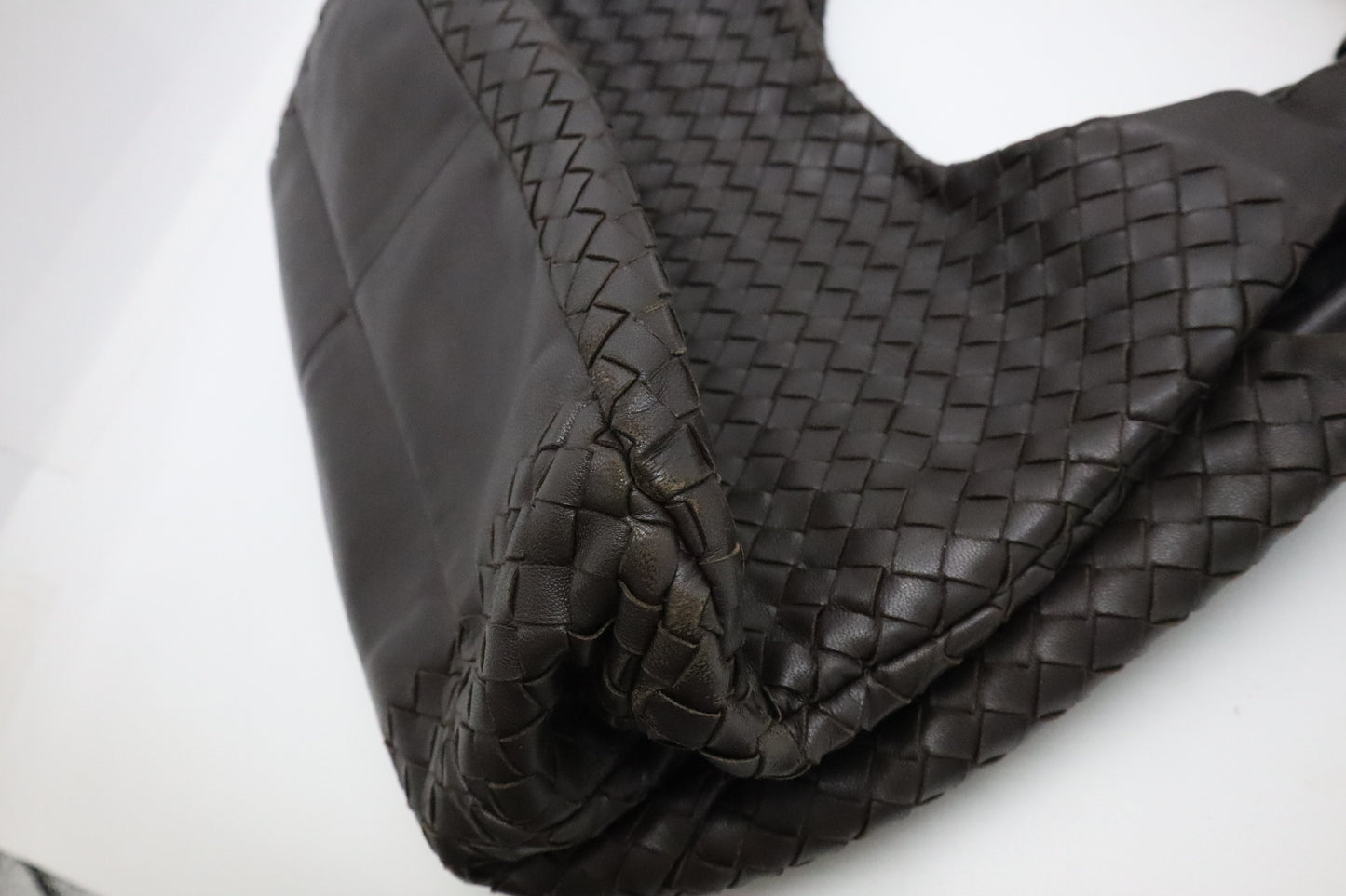 Bottega Veneta Campana Shoulder Bag in Dark Brown Intrecciato Leather