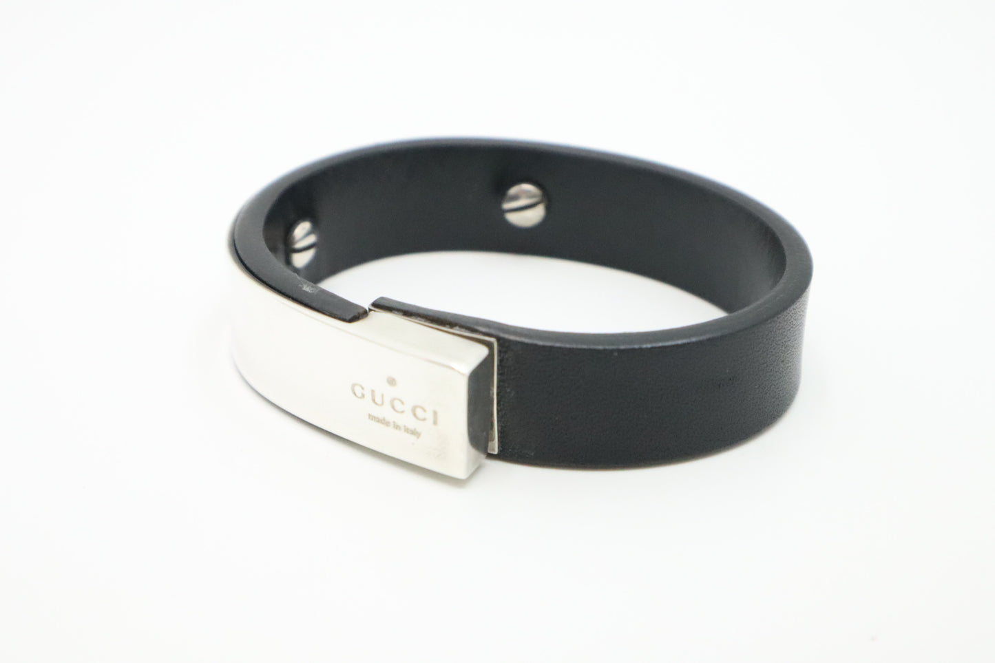 Gucci Bracelet in Black Leather & Sterling Silver
