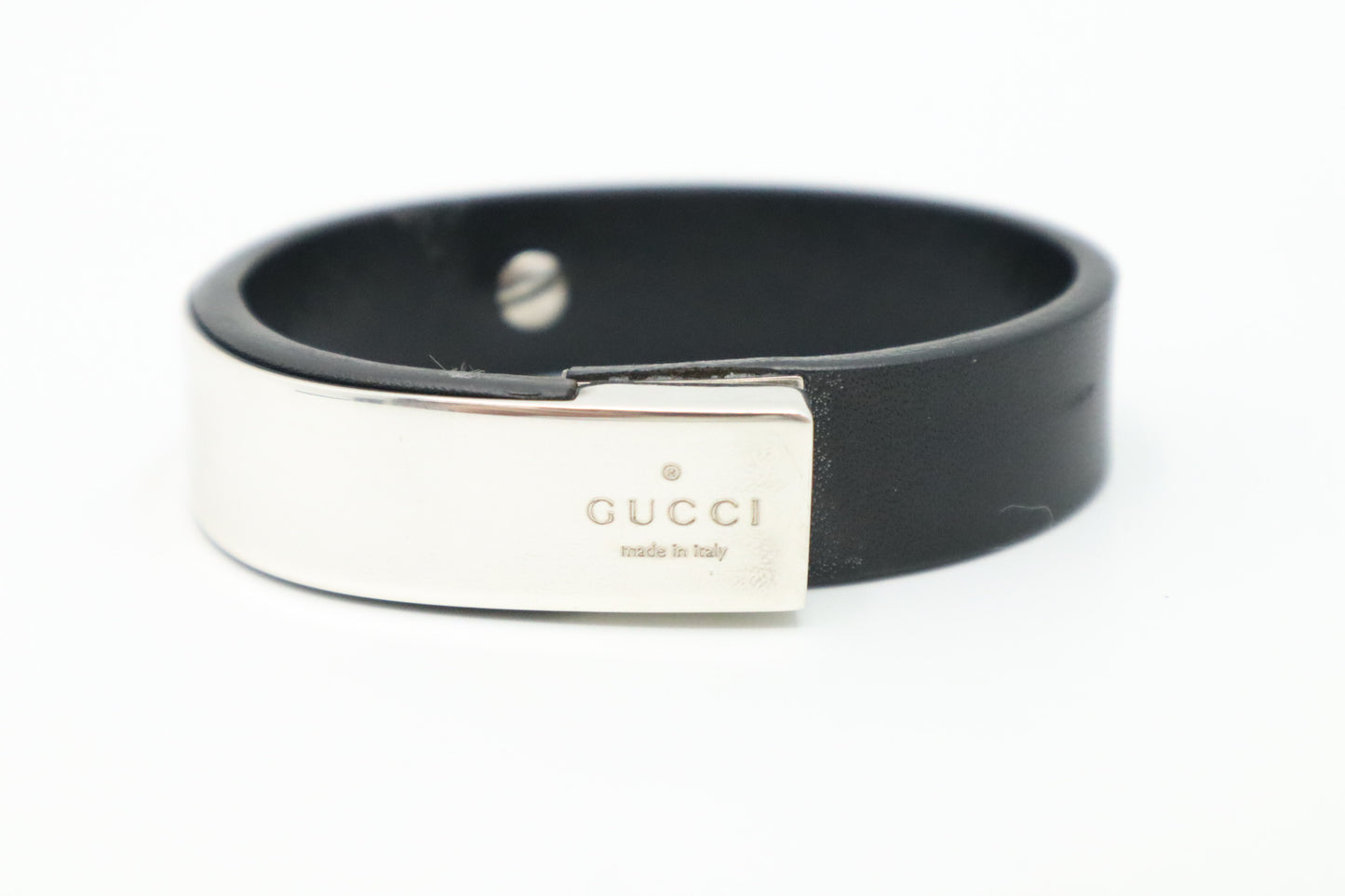 Gucci Bracelet in Black Leather & Sterling Silver