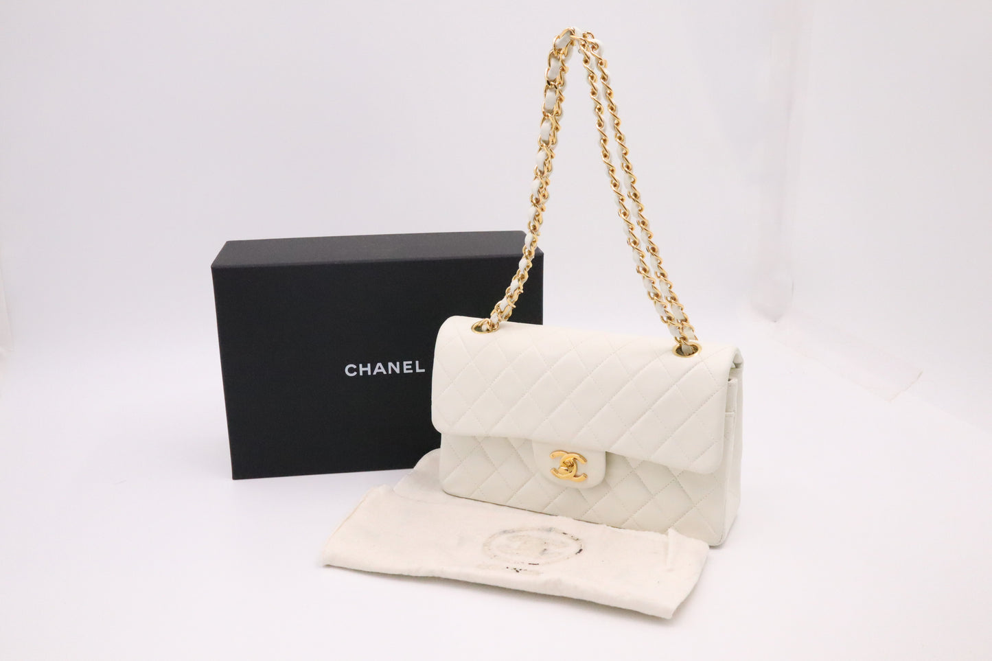 Chanel Small Double Flap in White Mattelassé Leather