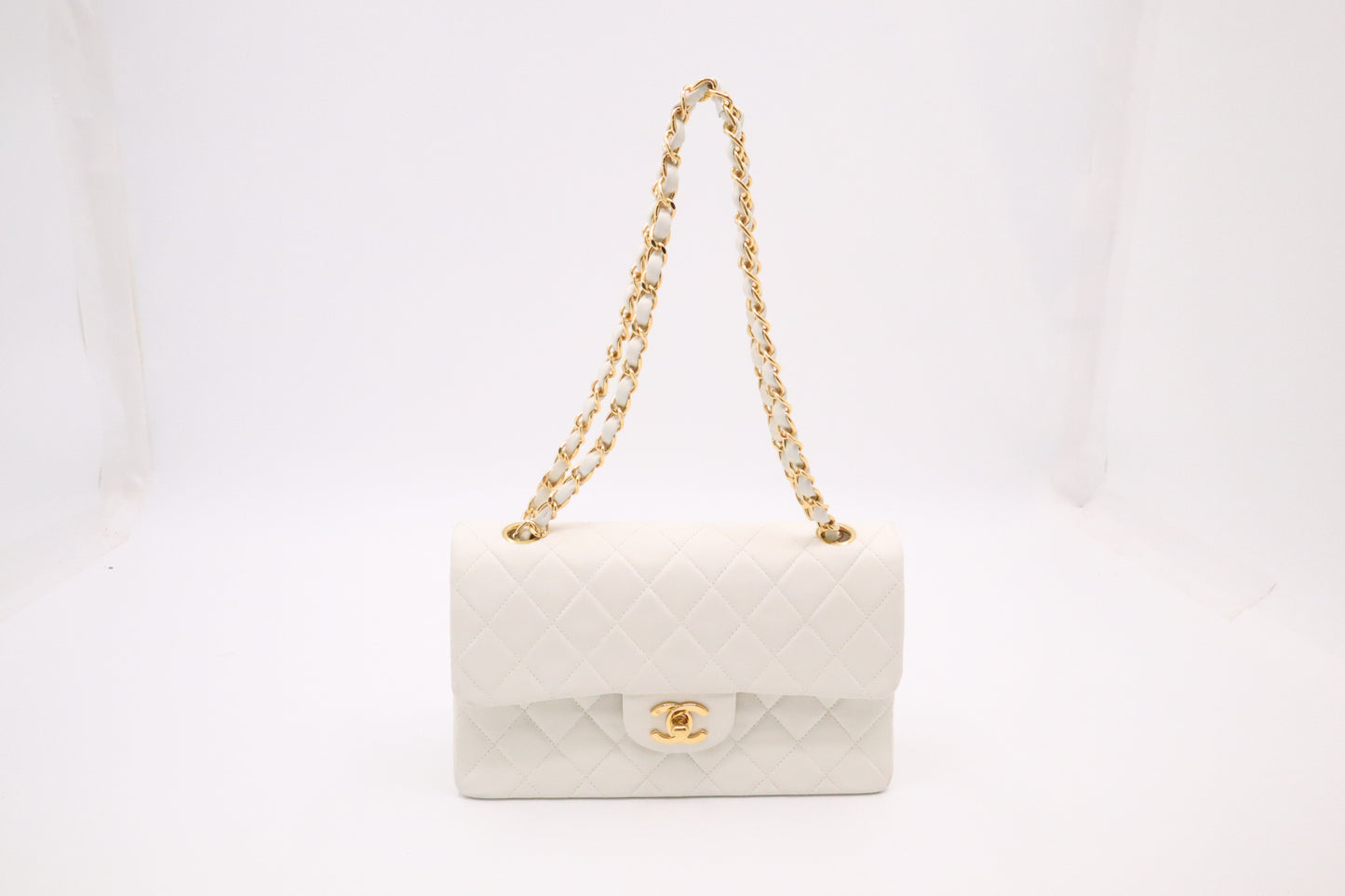 Chanel Small Double Flap in White Mattelassé Leather