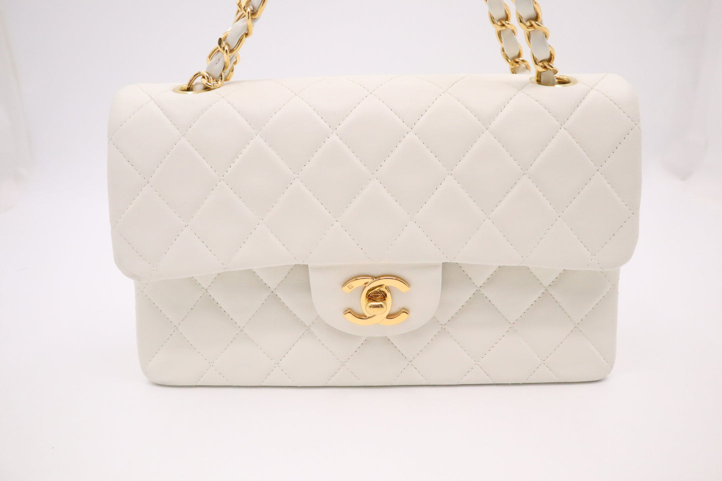 Chanel Small Double Flap in White Mattelassé Leather