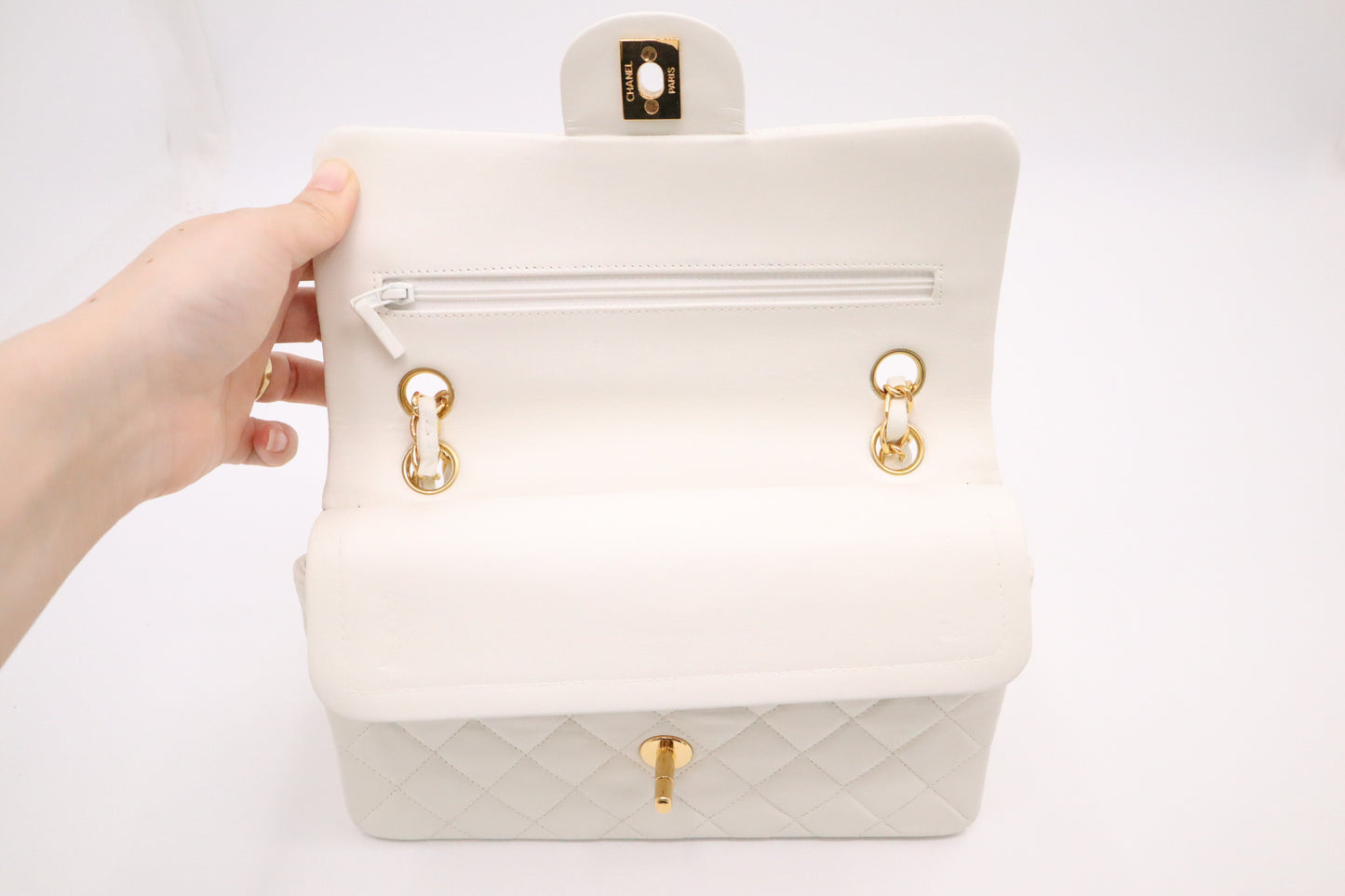 Chanel Small Double Flap in White Mattelassé Leather