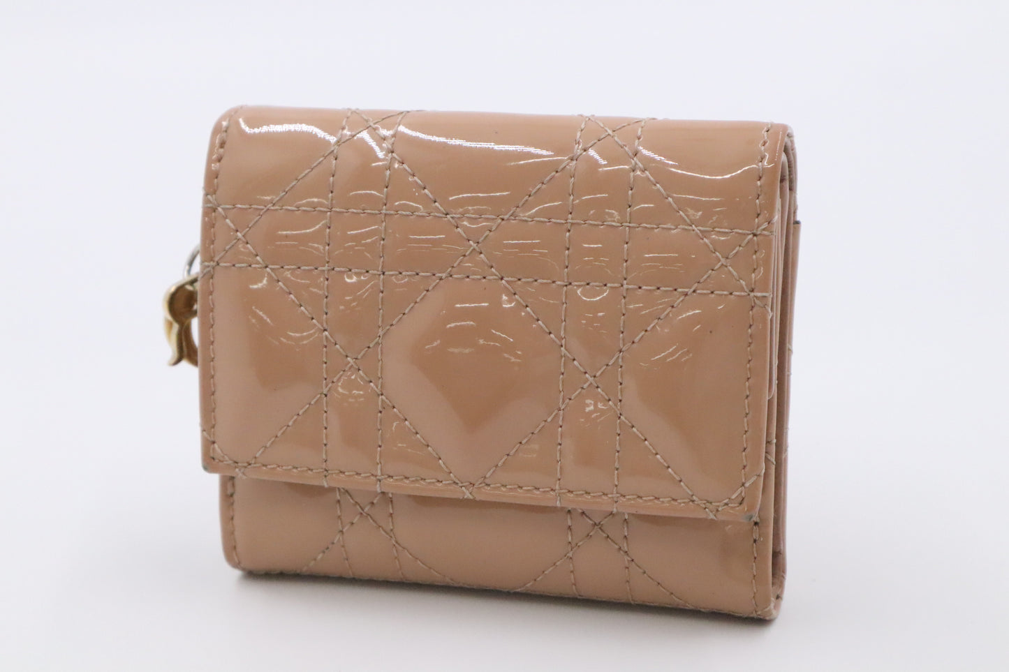 Dior Lady Dior Lotus Wallet in Beige Cannage Patent Leather