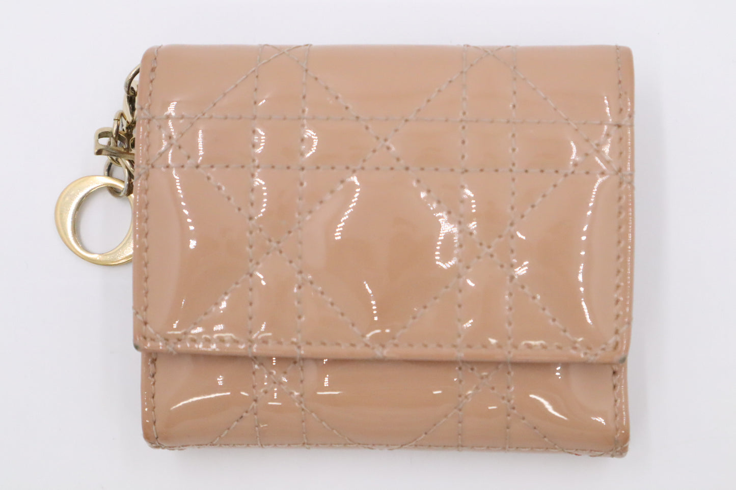 Dior Lady Dior Lotus Wallet in Beige Cannage Patent Leather