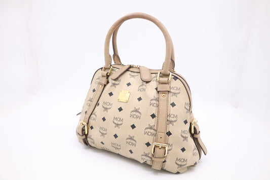 MCM Shoulder Bag in Light Beige Cognac Visetos Canvas