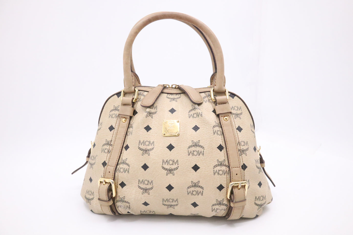 MCM Shoulder Bag in Light Beige Cognac Visetos Canvas