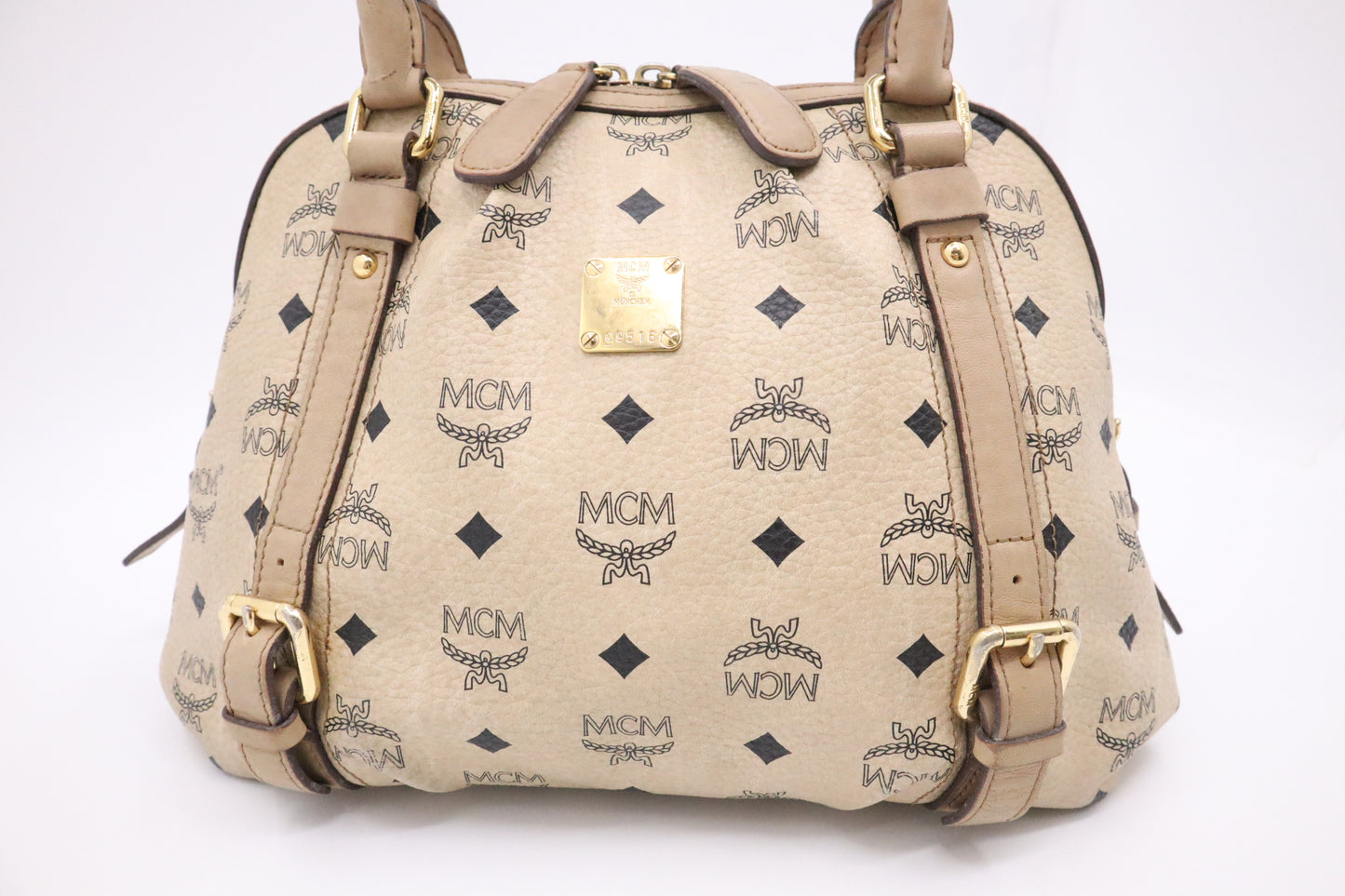 MCM Shoulder Bag in Light Beige Cognac Visetos Canvas