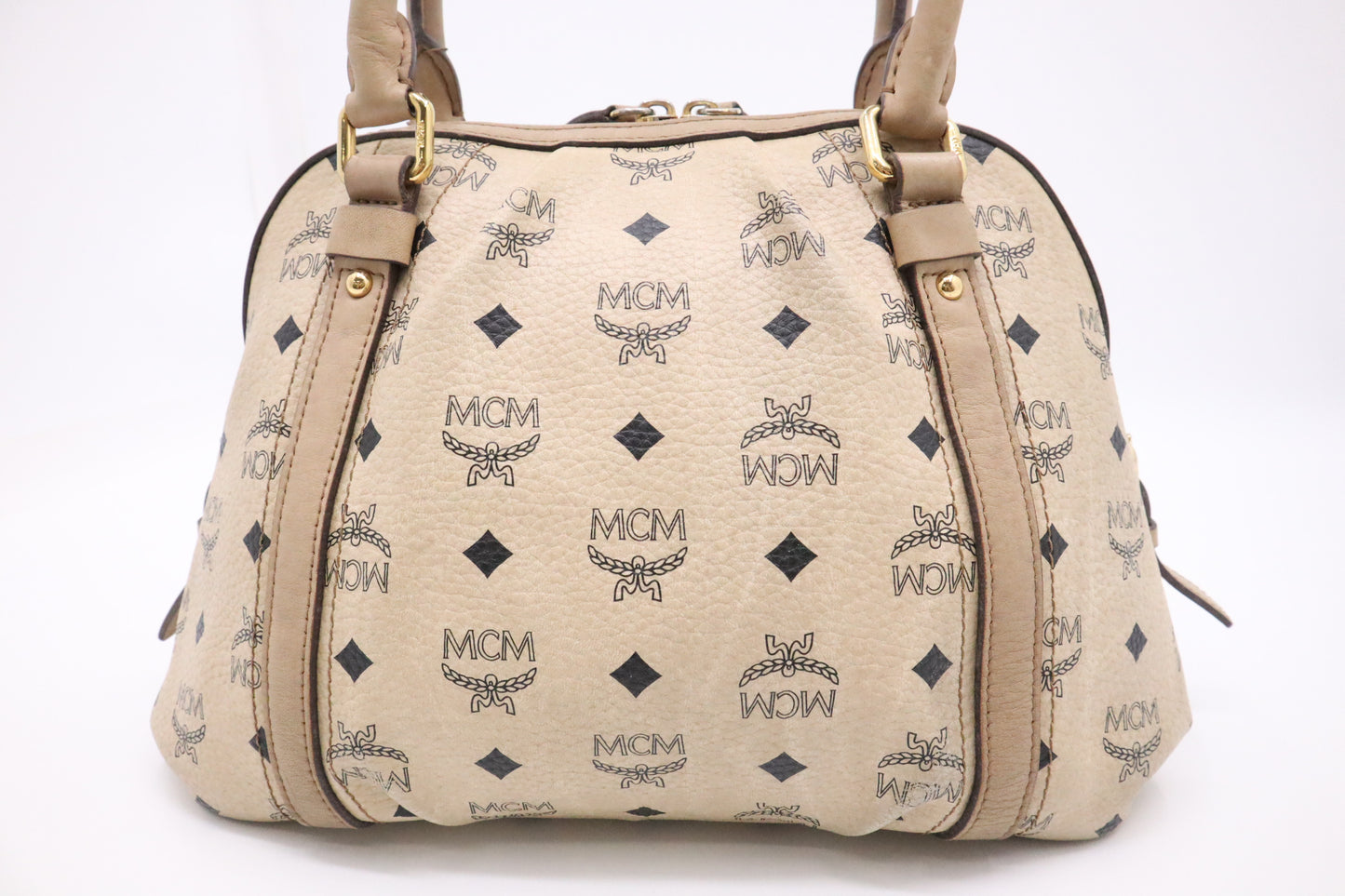 MCM Shoulder Bag in Light Beige Cognac Visetos Canvas