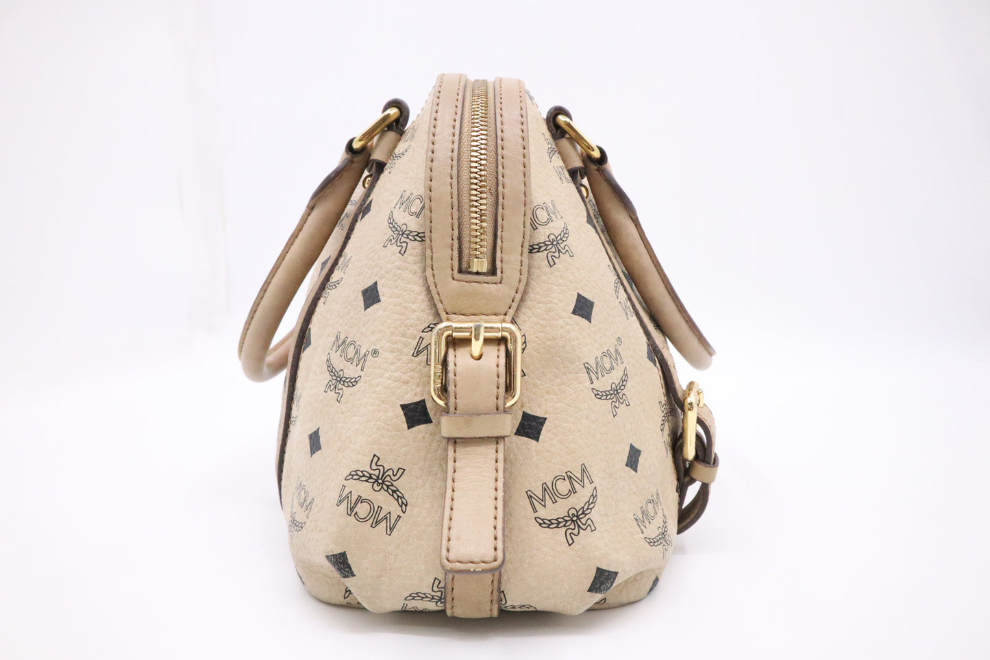 MCM Shoulder Bag in Light Beige Cognac Visetos Canvas