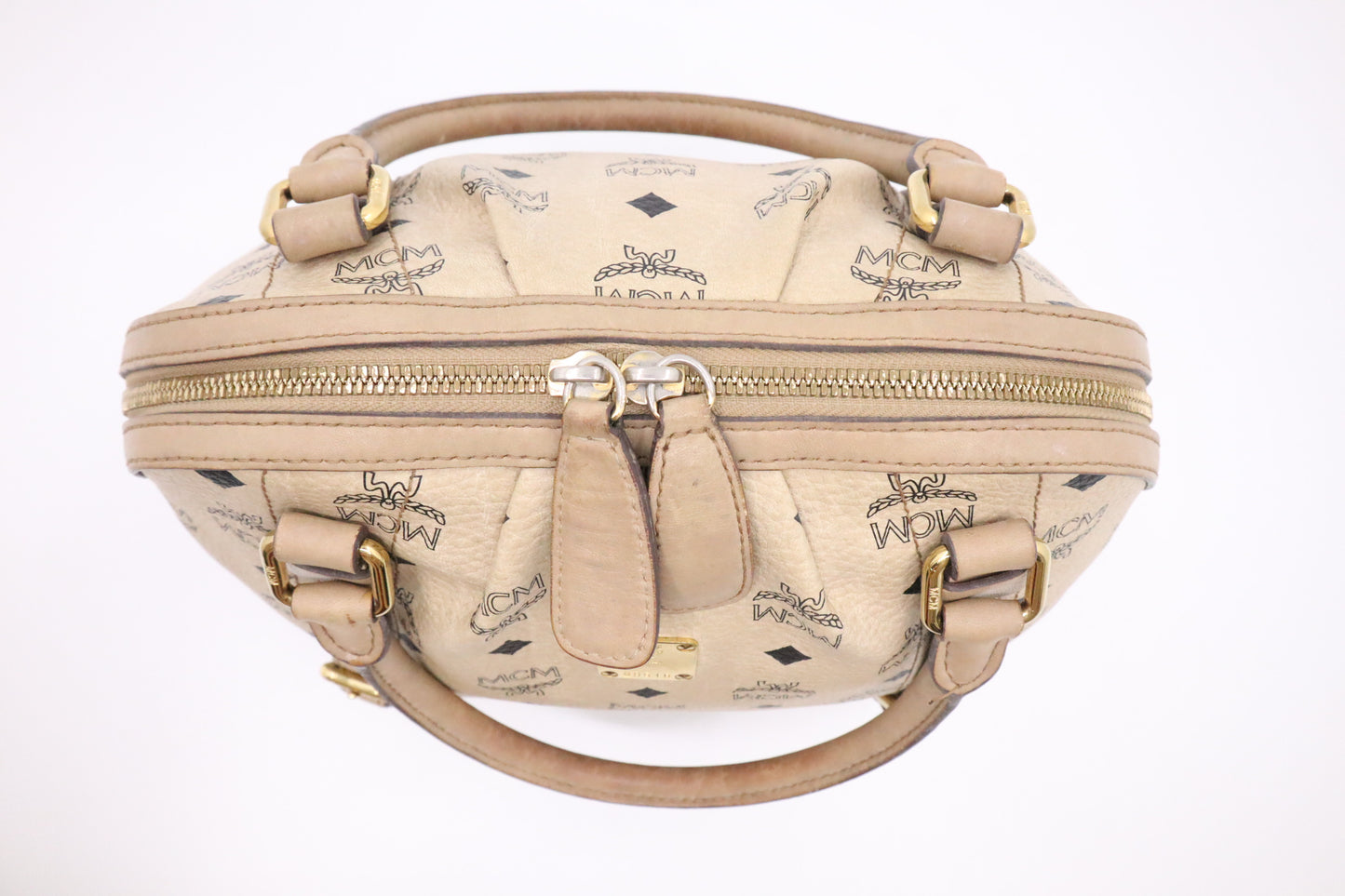 MCM Shoulder Bag in Light Beige Cognac Visetos Canvas