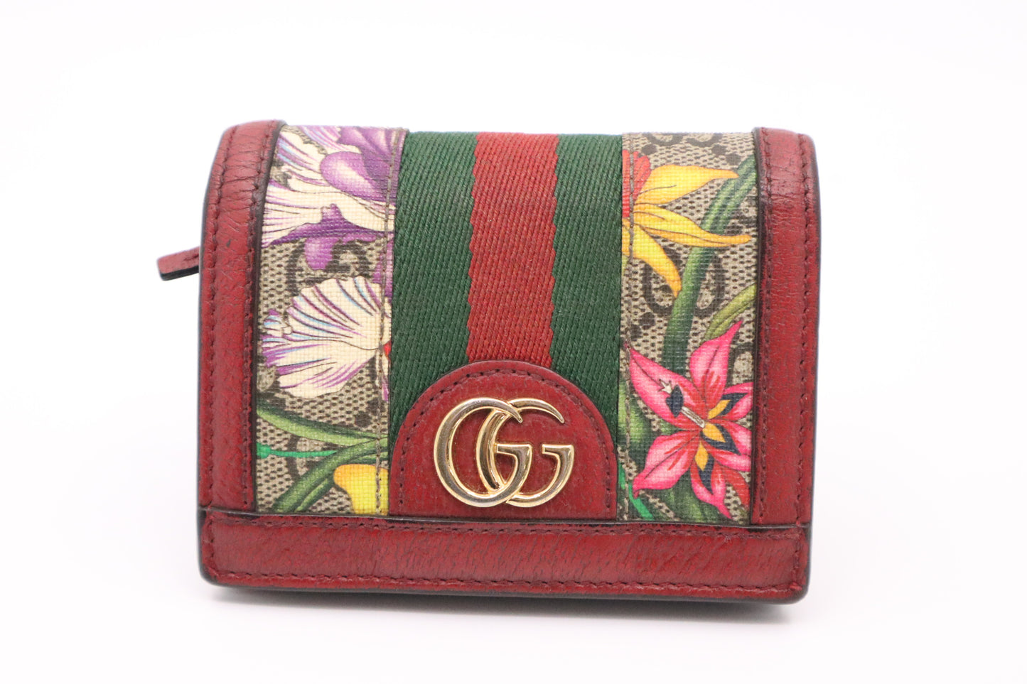 Gucci Flora Card Case Wallet in Red Leather