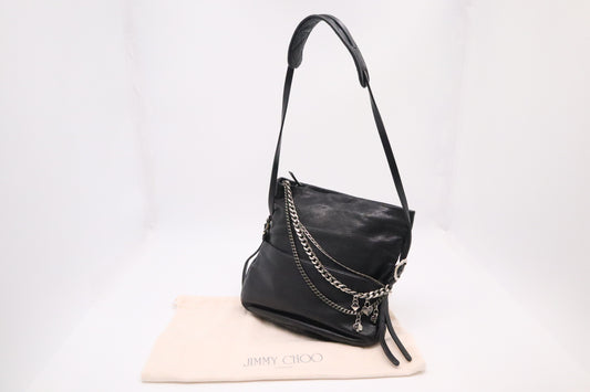 Jimmy Choo Biker Chain Shoulder Bag in Black Leather