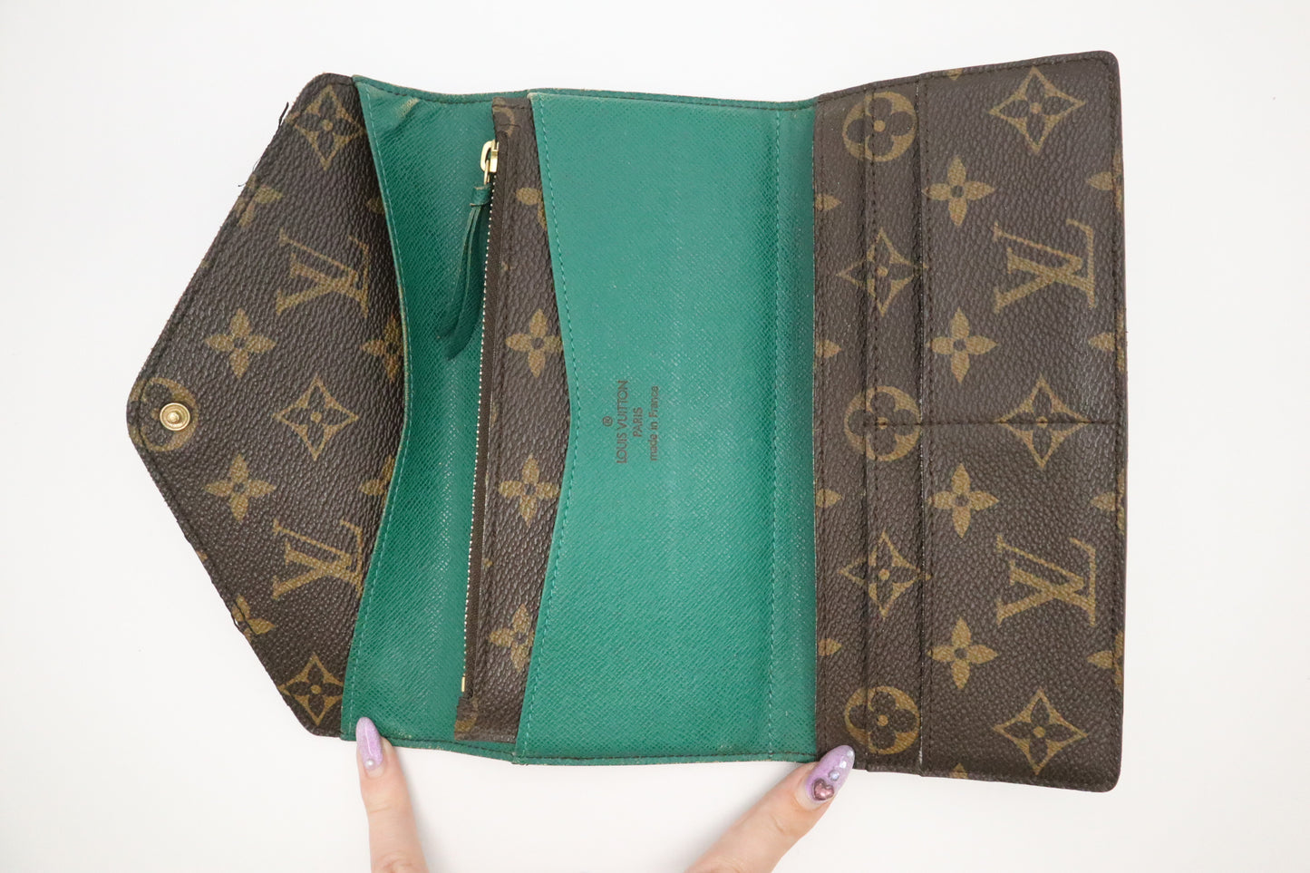 Louis Vuitton Emilie Long Wallet in Green and Monogram Canvas