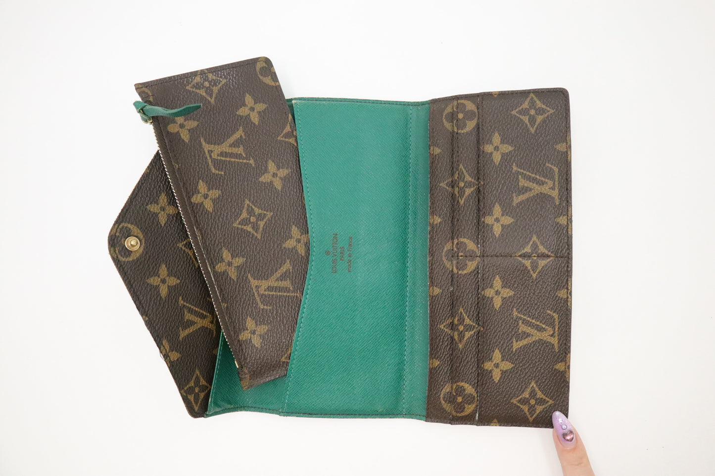 Louis Vuitton Emilie Long Wallet in Green and Monogram Canvas