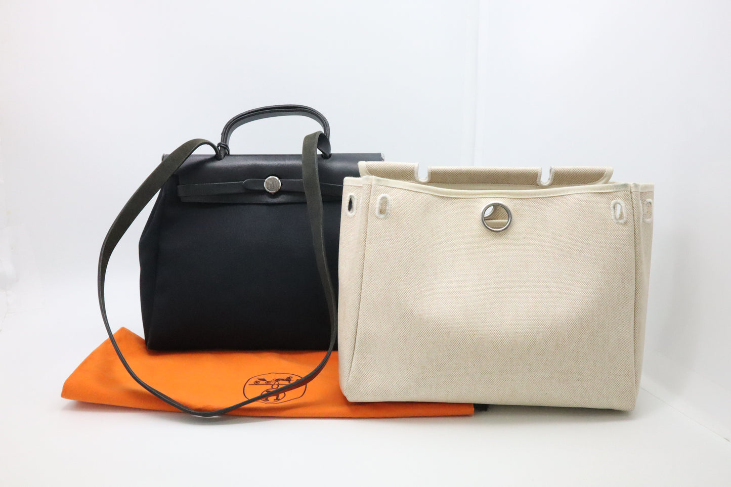 Hermes Herbag 31 in Black/White Canvas & Black Leather