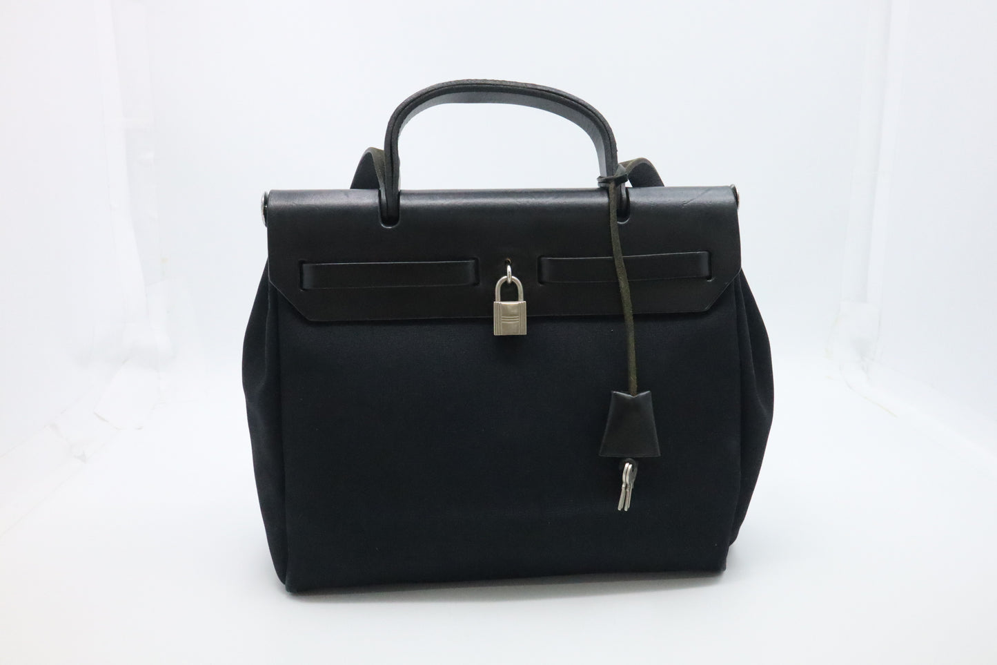 Hermes Herbag 31 in Black/White Canvas & Black Leather