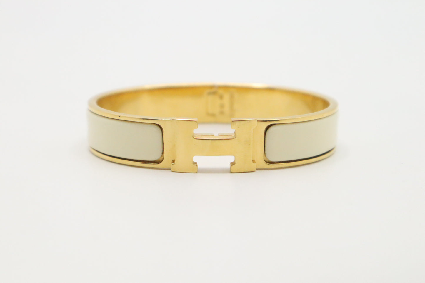 Hermes Clic H White Enamel Bracelet