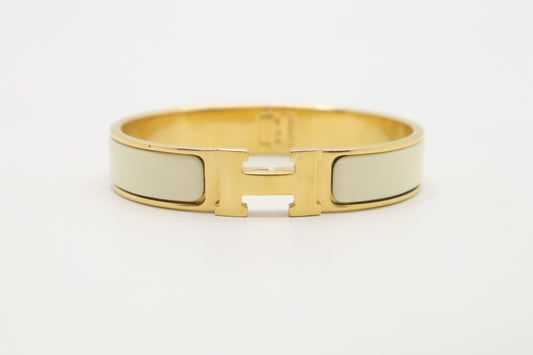 Hermes Clic H White Enamel Bracelet