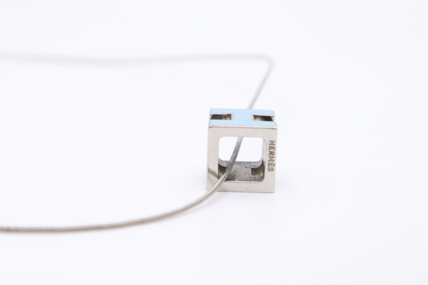 Hermes H Cube Necklace in Light Blue