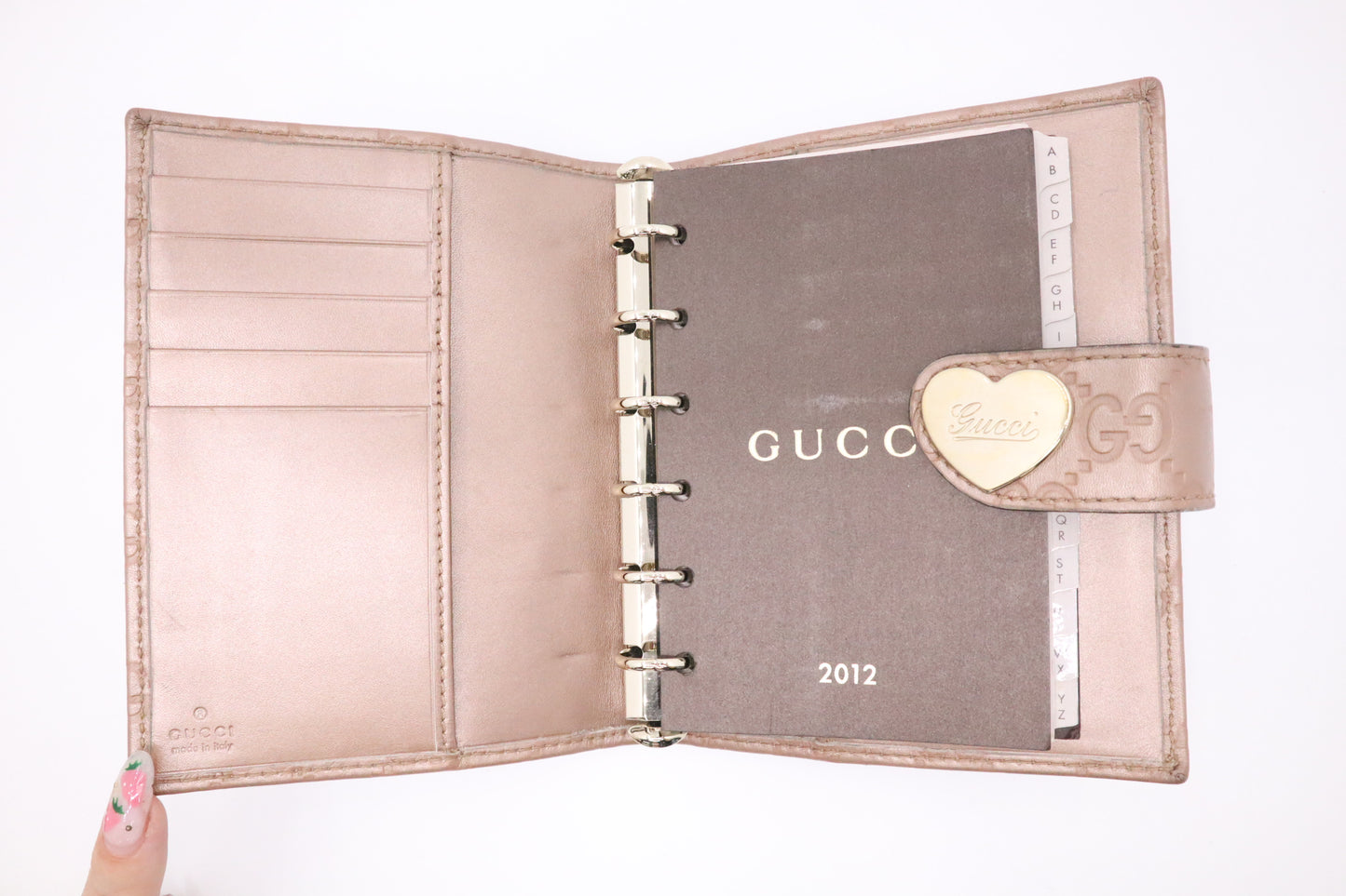 Gucci Heart Agenda in GG Metalic Pink Leather