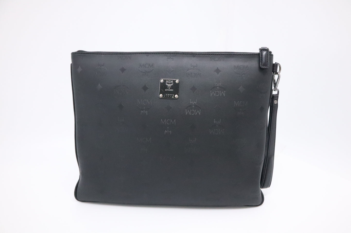 MCM Clutch Bag in Black Visetos Canvas and Leather